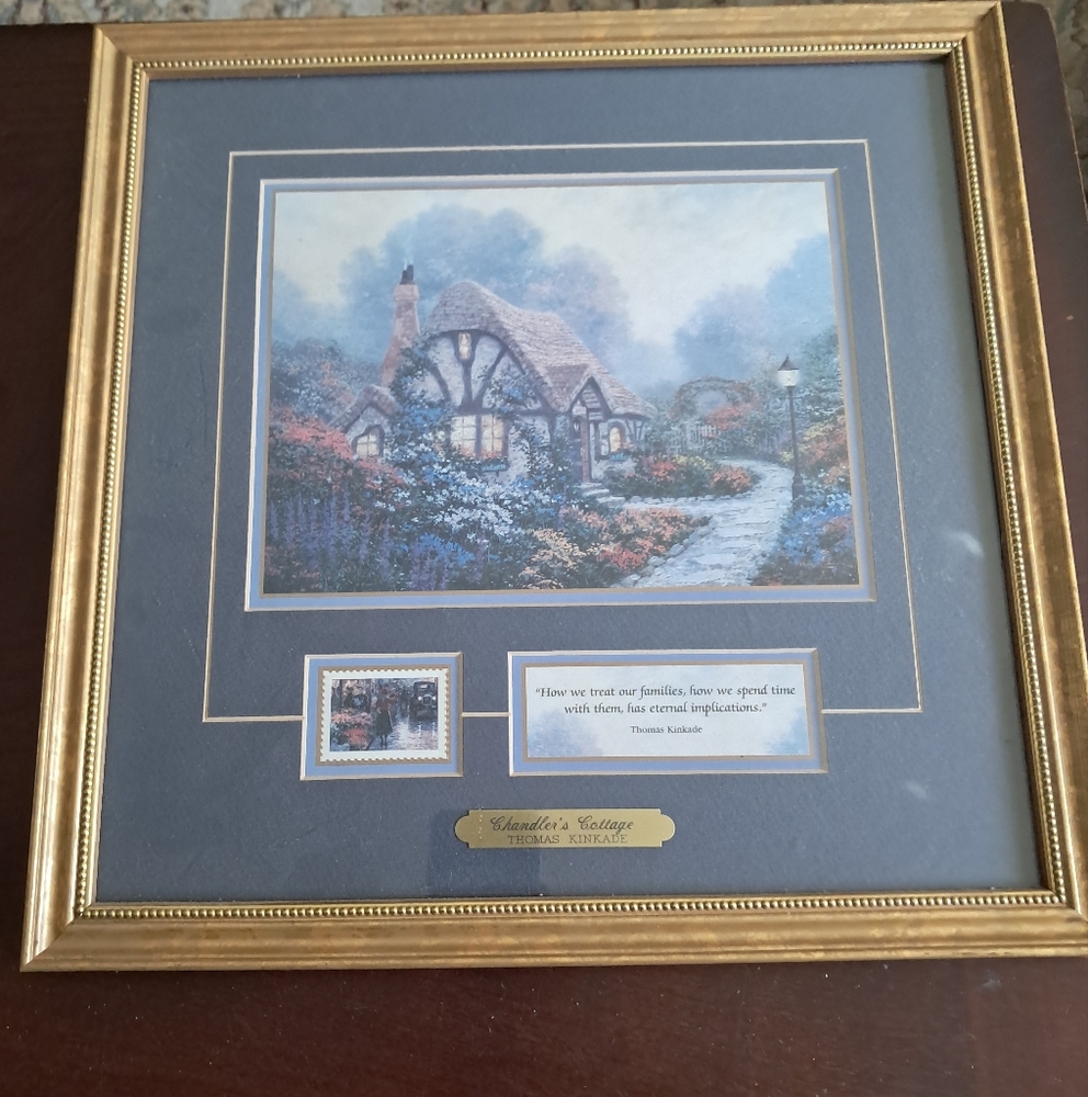 Thomas Kinkade's Chandler's Cottage - Blue and Gold Framed Art
